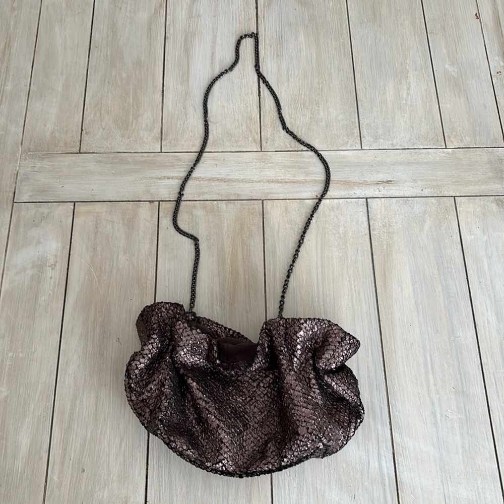 Anthropologie Brown Metallic Purse Handbag Chain